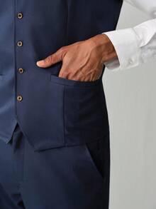 Manfinity CityGents Men 1pc Chain Detail Waistcoat & 1pc Tailored Pants, Formal, Ceremony - Navy Blue - View 5