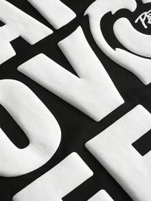 PAVTROS Kaos Pria Model Longgar Kasual dengan Potongan Bahu Jatuh dan Kerah Bulat, Motif Slogan - Hitam - View 2