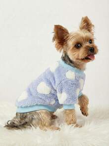 PETSIN 1 Pc Pet Dog Blue Heart Print Plush Thick Warm Crew Neck Sweatshirt For Autumn/Winter - Multicolor - View 7