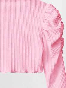 SHEIN 女童優雅飾邊長袖抓皺袖秋季夾克外套 - 粉色 - 查看 5
