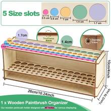 Wooden Paint Brush Holder, 67 Holes Artist Brush Storage Rack, Desktop Organizer Caddy For Paintbrushes, Pens, Pencils & Art Craft Supplies - one size fits all - View 3