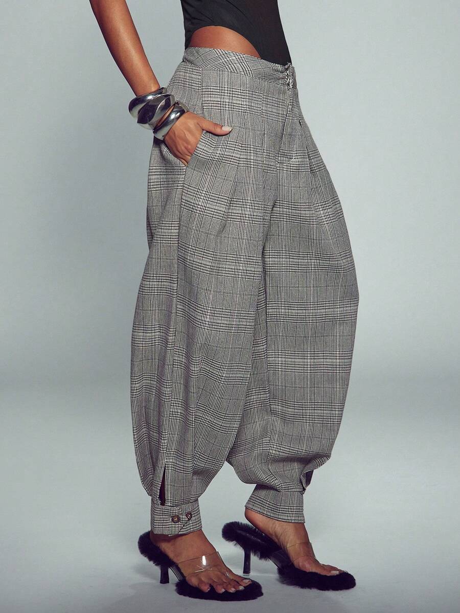 Normani Women's Plaid Pocket Casual Versatile Daily Travel Long Pants - Brown - View 1