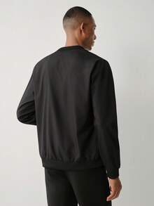 Manfinity CityGents Men Black Fabric Bomber Jacket With Long Regular Sleeves And Zipper Closure For Everyday Wear , Fall - Black - View 2