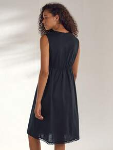 Ocili Women's Solid Color Sleeveless Tie Nightgown - Black - View 6