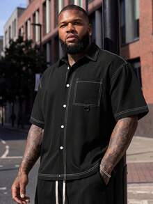 Athstrex Plus Size Men's Fashionable Short Sleeve Shirt, Spring/Summer, Vacation, Father's Day Gifts - Black - View 1