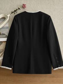 GlowEve CURVE Blazer Lengan Panjang Kasual Wanita Ukuran Plus dengan Motif Blok Warna dan Dekorasi Mutiara Imitasi untuk Beraktivitas di Luar Rumah - Hitam - View 2
