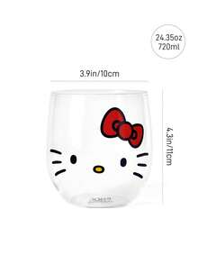 HELLO KITTY AND FRIENDS | SHEIN 可愛卡通貓咪印花高硼矽玻璃杯，大容量 720ml/24.35oz 蛋形，耐熱無鉛玻璃，適合水、果汁與牛奶，居家辦公日常使用 - 無色 - 查看 5