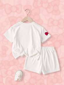 HELLO KITTY AND FRIENDS | SHEIN 女童卡通印花T恤短褲套裝 - 白色 - 查看 2