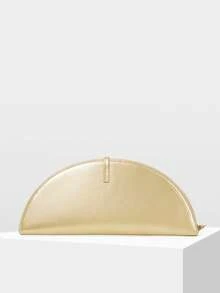 MOTF WOMEN'S FASHION HALF-MOON CLUTCH BAG, BRIGHT GOLD, SIMPLE HANDBAG, FOR DAILY, COMMUTING, BANQUETS, DRESS MATCHING - Gold - View 3