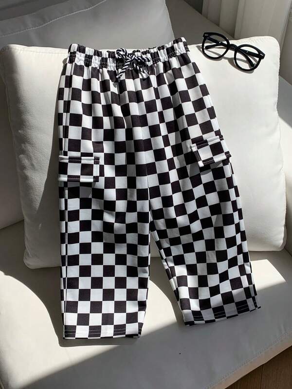 SHEIN Niños Jóvenes Casual Holgado Cómodo Versátil Negro & Blanco Adecuado para Estilo Callejero, Uso Diario, Vacaciones, Primavera Verano Otoño Invierno