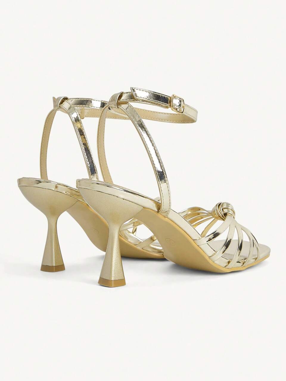 CUCCOO CHICEST Women's Shoes Summer New Multi-Knotted Square Toe Sexy Fashion Elegant Light Gold Stiletto Sandals, Dating Ball Dress Party Wear Summer New