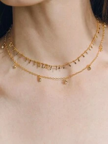 Opalesca 2pcs Gold-Tone Minimalist Necklace Set - Yellow Gold - View 5