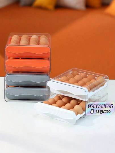 Double-Layered Kitchen Egg Storage Box Household Drawer Type Refrigerator Transparent Crisper Box Egg Trays Can Be Stacked Egg Holders, For Easter Day, Egg Storage Trays