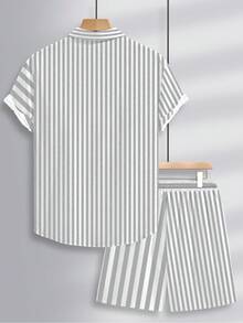 Alderstead 男士條紋短袖襯衫與短褲休閒套裝 - 彩色 - 查看 2