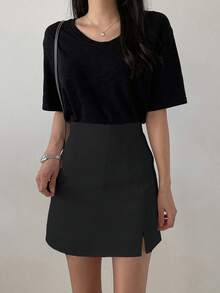Dazy Tall Women's Small Slit Design Sexy Casual Skirt Fall - Black - View 4