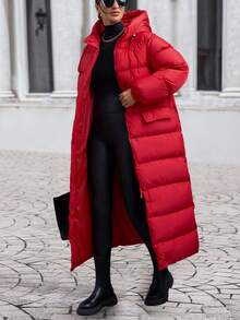 EURMUSE Premium Quality, Keep Warm Feature Maxi Lenght Puffer Wintercoat - Red - View 3