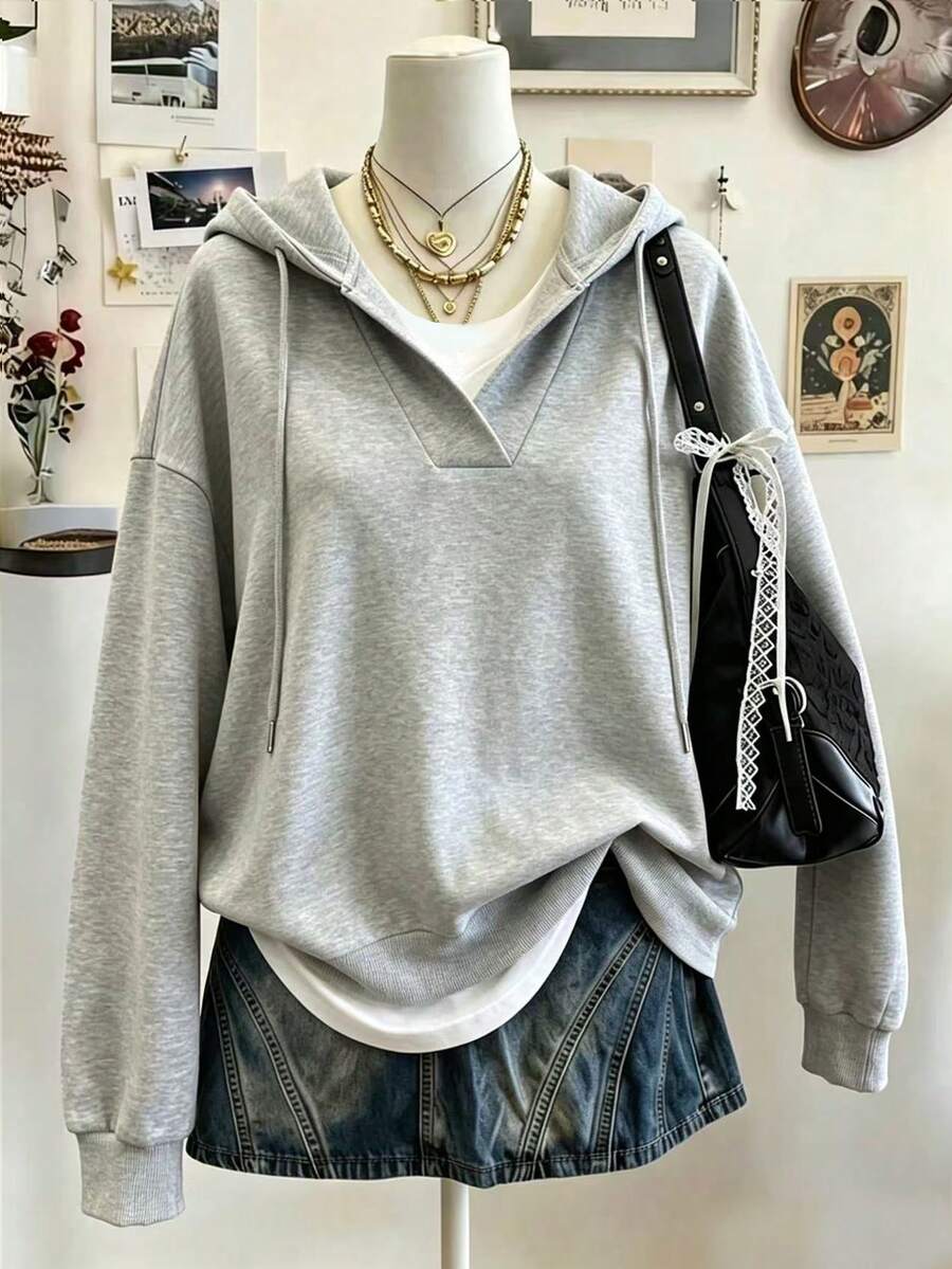 Lalippa Women's Casual Versatile Colorblock Patchwork 2 In 1 Hooded Sweatshirt - Multicolor - View 1