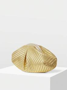 MOTF WOMEN'S FASHION PLEATED CLUTCH BAG, EXQUISITE SIMPLE GOLD WOVEN PU BAG, FOR DAILY, DATING, VACATION, SHOPPING, COMMUTING - Gold - View 2