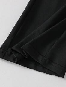 SHEIN 女童基本款黑色高腰喇叭褲，適合春秋冬季日常穿著，兒童喇叭褲，女童喇叭褲 - 黑與白 - 查看 5