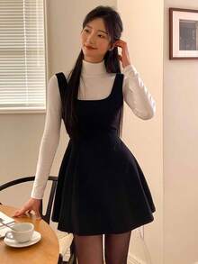 Dazy Tall Women's Elegant Solid Color Sleeveless Short Dress Vacation - Black - View 4
