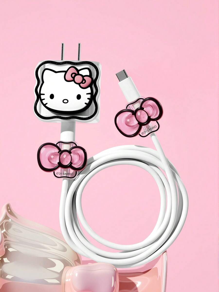 HELLO KITTY AND FRIENDS | SHEIN Data Cable Protector, Suitable For IPhone Charger, 4-Piece Set Of Mobile Phone Cable Protectors, Charger Protector (Excluding Data Cable) - Multicolor - View 1