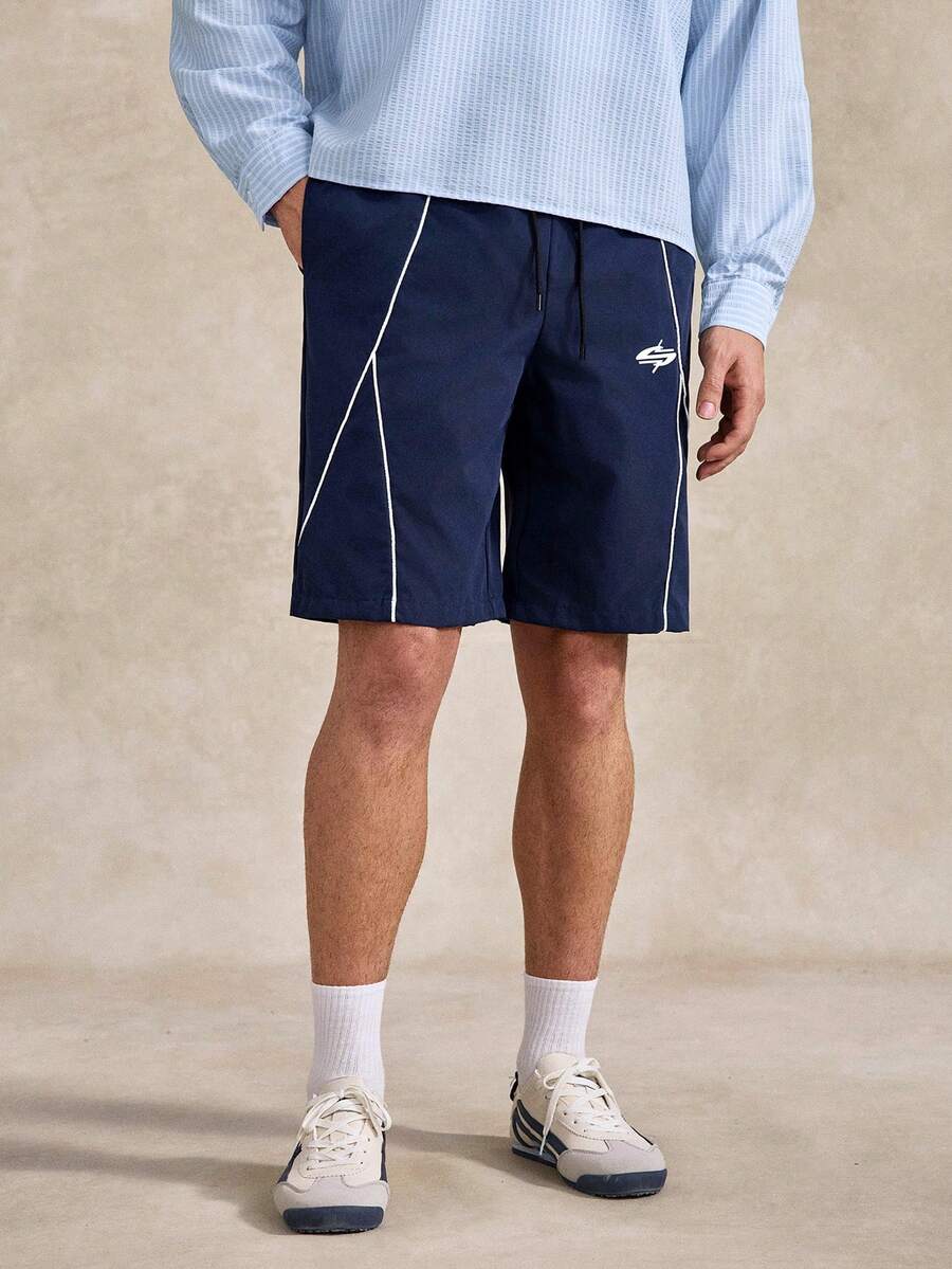 Courvante Men's Casual Printed Drawstring Waist Beach Bermuda Shorts - Navy Blue - View 1