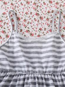 1pc Women's/Teen Girls Casual Summer Fitted Striped Camisole, Stretchy, Slim, Off, Ruched, Cropped - Grey - View 4