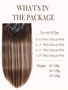 Seamless Clip Ins 7件裝直波浪 TP4/27# 深棕色與焦糖棕色 130g/150g 全頭無縫 PU 夾式接髮片 100% 毛鱗片對齊雙重浸染 Remy 真人髮 高品質隱形夾式接髮 - S4/27 - 查看 3