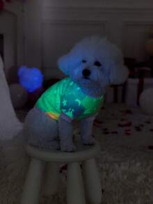 PETSIN 1件寵物紮染星月圖案發光抓絨衛衣，厚實保暖圓領，適合狗狗秋冬穿著 - 彩色 - 查看 7