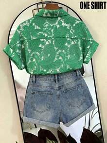 Franclia Fashionable French Design Loose Collared Women's Short Sleeve Shirt, Spring/Summer, Vacation - Green - View 2