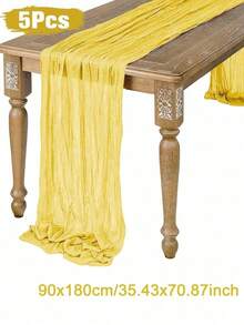 1/5pcs Polyester Yellow Crinkle Table Runner, Suitable For Holiday Graduation Ceremony, Birthday Party Decoration, Wedding Supplies, Holiday Home Party Room Dining Table Decor, Baby Shower, Bridal Shower Tablecloth, Banquet Party Table Runner, Gauze - Yellow - View 7