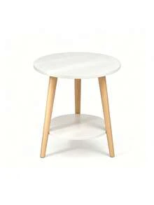 2-Tier Round Side Table / Nightstand – Modern White End Table For Living Room And Bedroom – Easy To Assemble - White - View 8