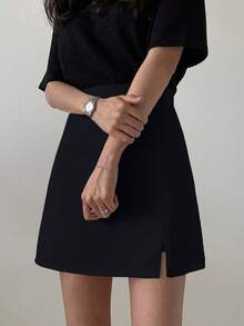 Dazy Tall Women's Small Slit Design Sexy Casual Skirt Fall - Black - View 2
