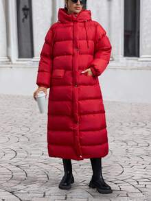 EURMUSE Premium Quality, Keep Warm Feature Maxi Lenght Puffer Wintercoat - Red - View 6