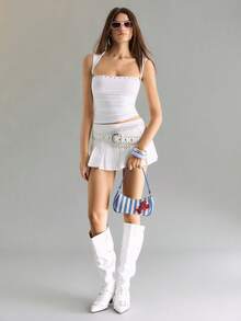 Viva Strut 女士時尚簡約甜美酷辣風航海藍白條紋珠飾亮片龍蝦裝飾單肩包，適合日常度假購物約會 - 淺藍 - 查看 9
