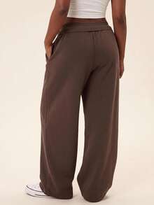 Voyena Women's Plus Size Minimalist Casual Drawstring Waist Pocket Leggings - Coffee Brown - View 4