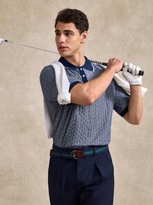 Golf Men's Retro Jacquard Knit Polo Shirt, Lightweight Business Casual Short Sleeve For Summer - Blue - View 1
