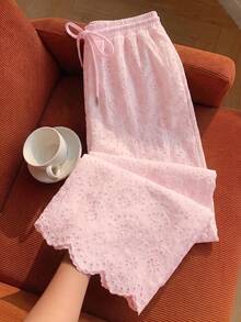 Comfortcana Plus Size Spring/Summer Embroidered White Loose Pants - Baby Pink - View 4