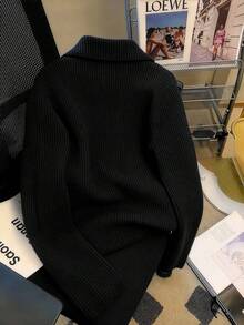 GlowEve CURVE Plus Size Casual Zip-Up Pullover Sweater With Reversible Collar And Long Sleeves Winter - Black - View 2