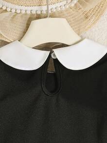 SHEIN Vestido con lazo plisado y estampado integral para niñas jóvenes, casual, lindo, preppy, holgado, otoño, regreso a la escuela, exterior, deportes, diario, cómodo, conjunto - Negro - Ver 7