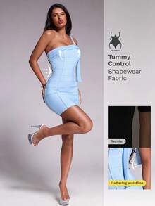 Nuvra Vestido mini ajustado de malla con un solo hombro y lazo para mujer - Celeste - Ver 6