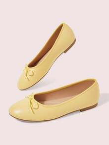 CUCCOO DOLLMOD Women's Yellow PU Ballet Flats With Bowknot Lace-Up Design, Suitable For Casual Daily Wear Fall Shoes - Yellow PU - View 3