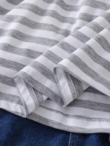 1pc Women's/Teen Girls Casual Summer Fitted Striped Camisole, Stretchy, Slim, Off, Ruched, Cropped - Grey - View 5