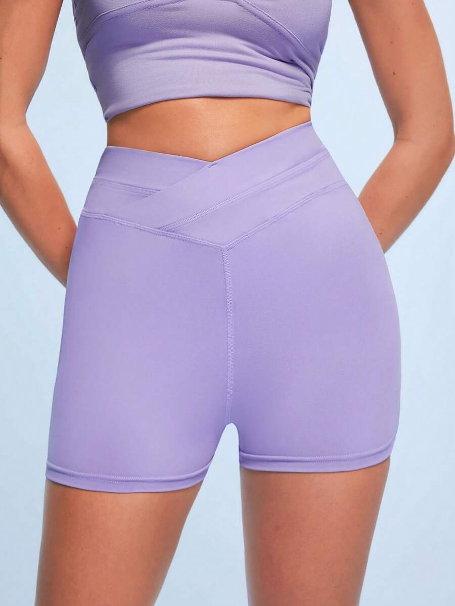 SHEIN Sovereign Charm Women's Solid Color High Waist Casual Versatile Daily Travel Sports Shorts - Purple - View 1