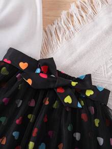 Elladie kids Young Girl Portrait Print Ruffle Trim Top And Mesh Overlay Skirt Set - Multicolor - View 7