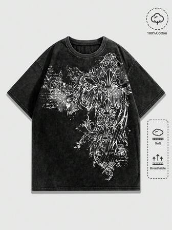 Goth T-shirt casual estiva da uomo a maniche corte con stampa a croce
