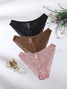 SHEIN 3件組極簡浪漫蕾絲女款三角內褲 - 彩色 - 查看 3