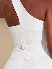Radiana Curve Plus Size Casual Sexy 70's Commute Cocktail Party Night Solid Color One Shoulder Blazer Vest All White Summer - White - View 6