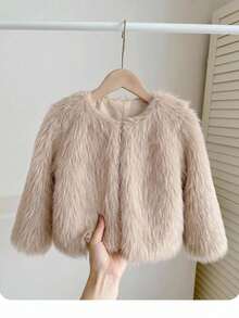 Baby Girl Autumn/Winter Cute Versatile Fluffy Apricot Jacket Coat - Apricot - View 4