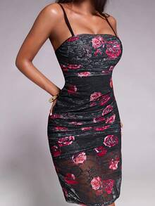 Nuvra Women's 2-In-1 Sleeveless Mesh Floral Fitted Butt-Lifting Sexy Long Dress - Multicolor - View 8